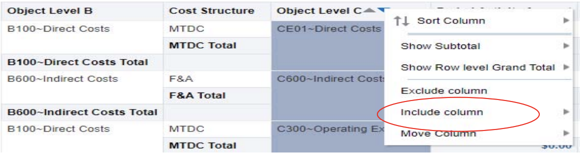 A screenshot with the field called include column circled